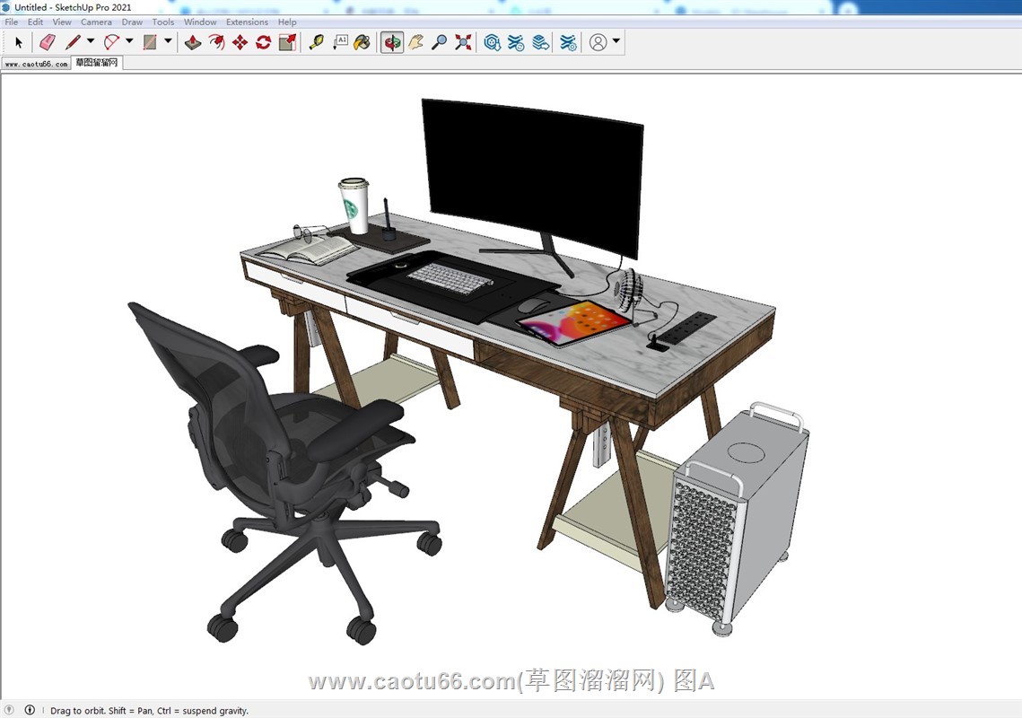 电脑桌主机显示器SU模型
