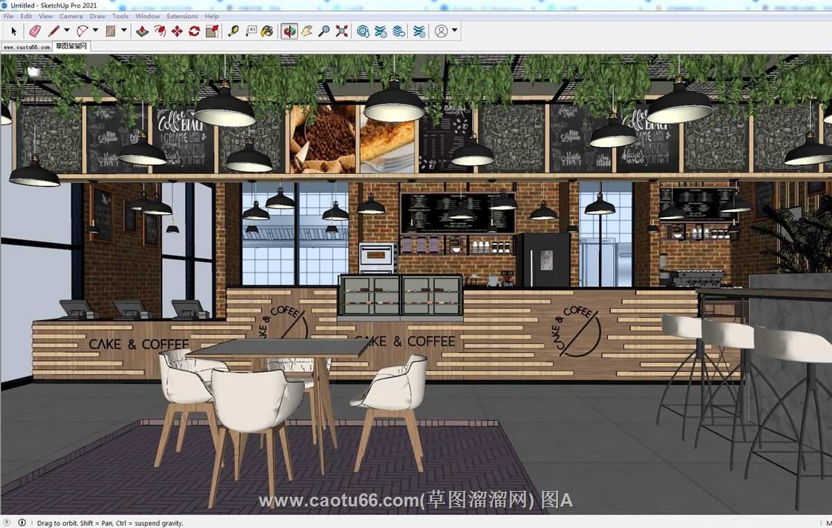 咖啡馆餐饮店带后厨SU模型