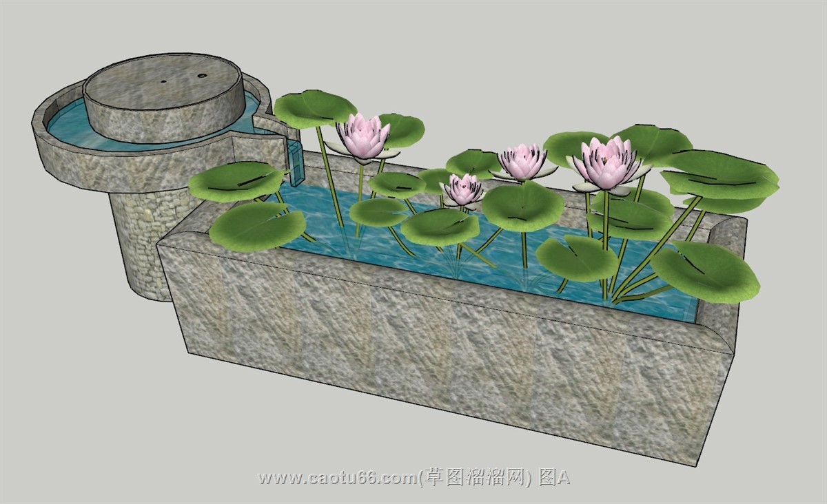石槽石磨流水景观荷叶SU模型