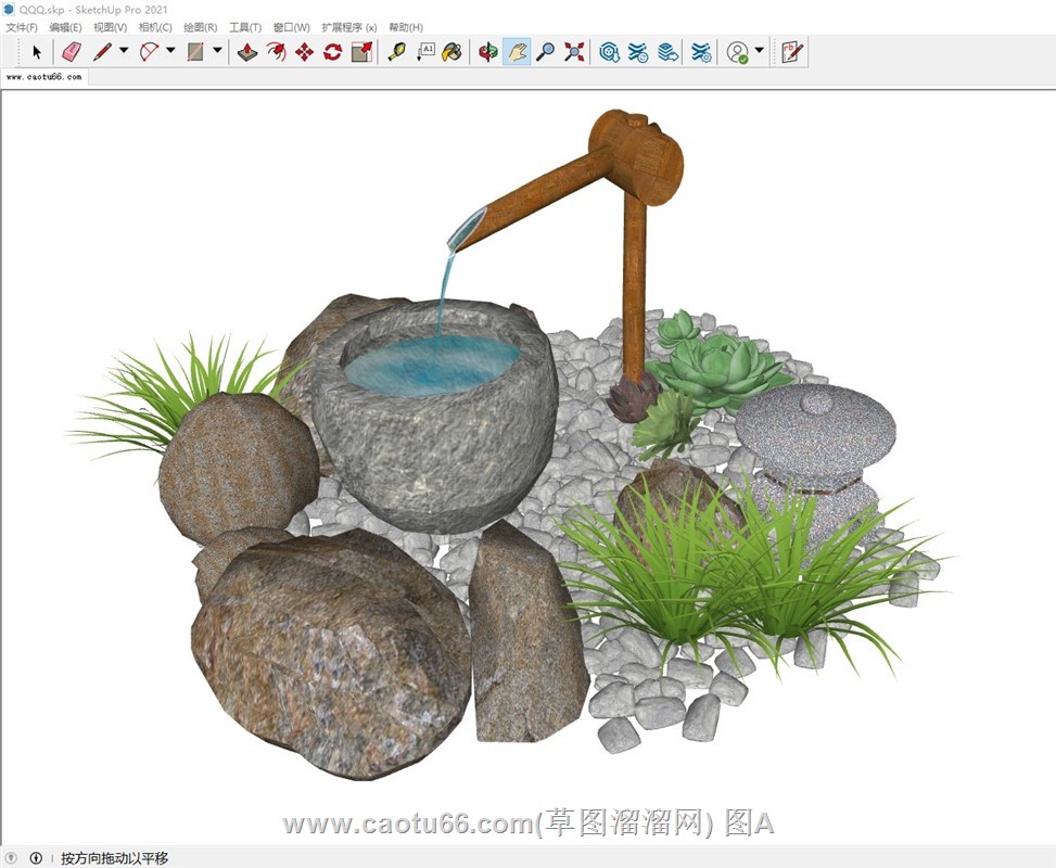 景观小品竹滴水惊鹿SU模型