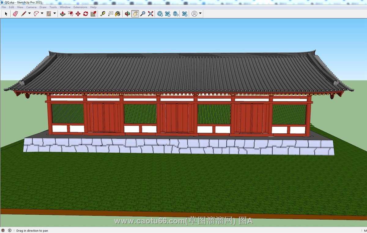 中式黑瓦坡屋顶古建筑SU模型