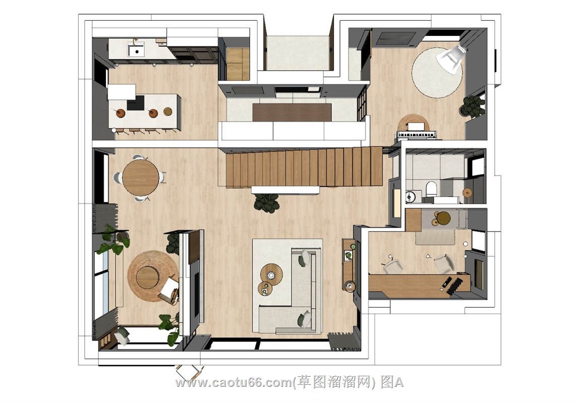 现代一层家装的SU模型