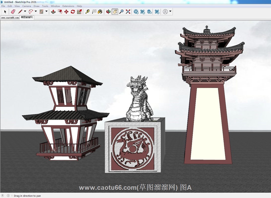 秦汉风汉阙龙雕塑的SU模型