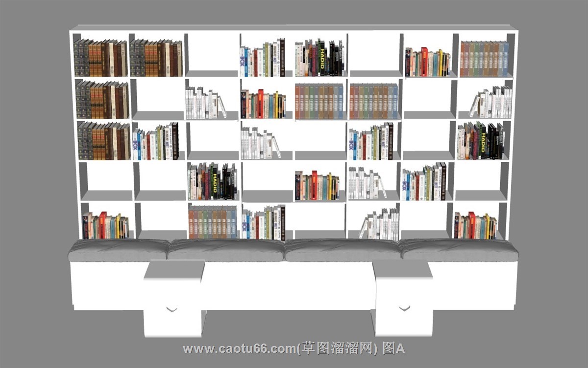 书架书柜带坐凳的SU模型