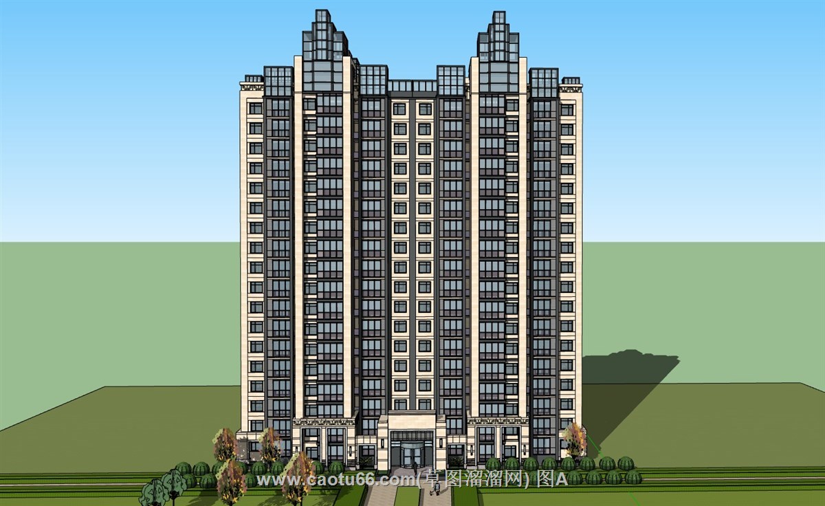 新古典高层住宅建筑单元楼的SU模型