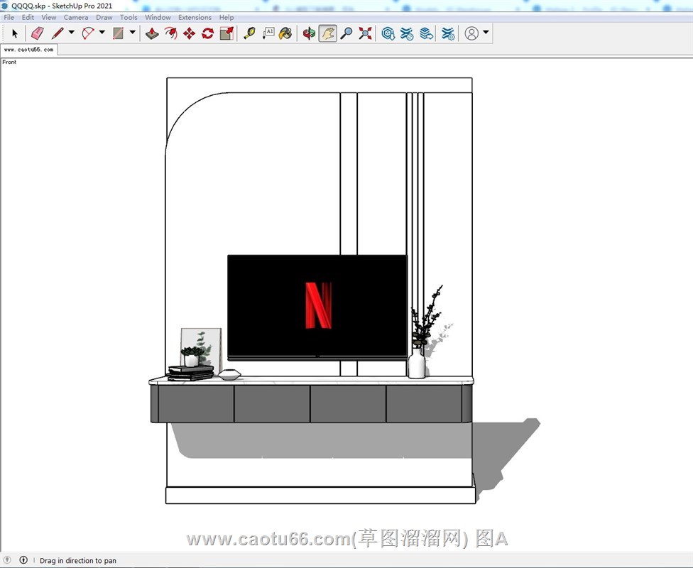 简易电视柜电视墙的SU模型