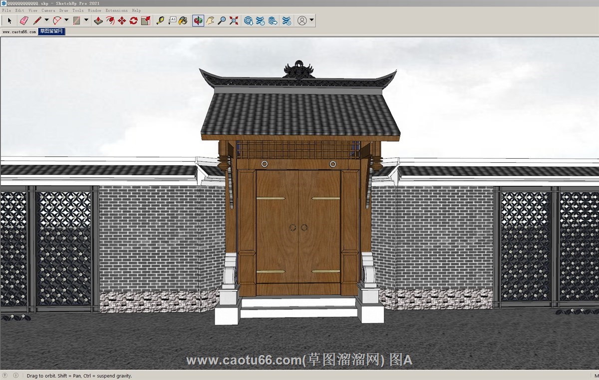 中式入户门庭院门围墙的SU模型