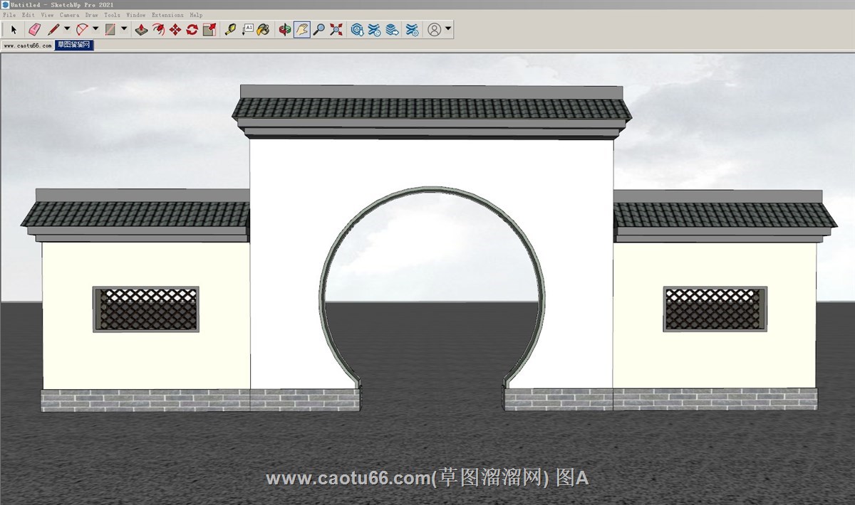 中式围墙月洞门的SU模型