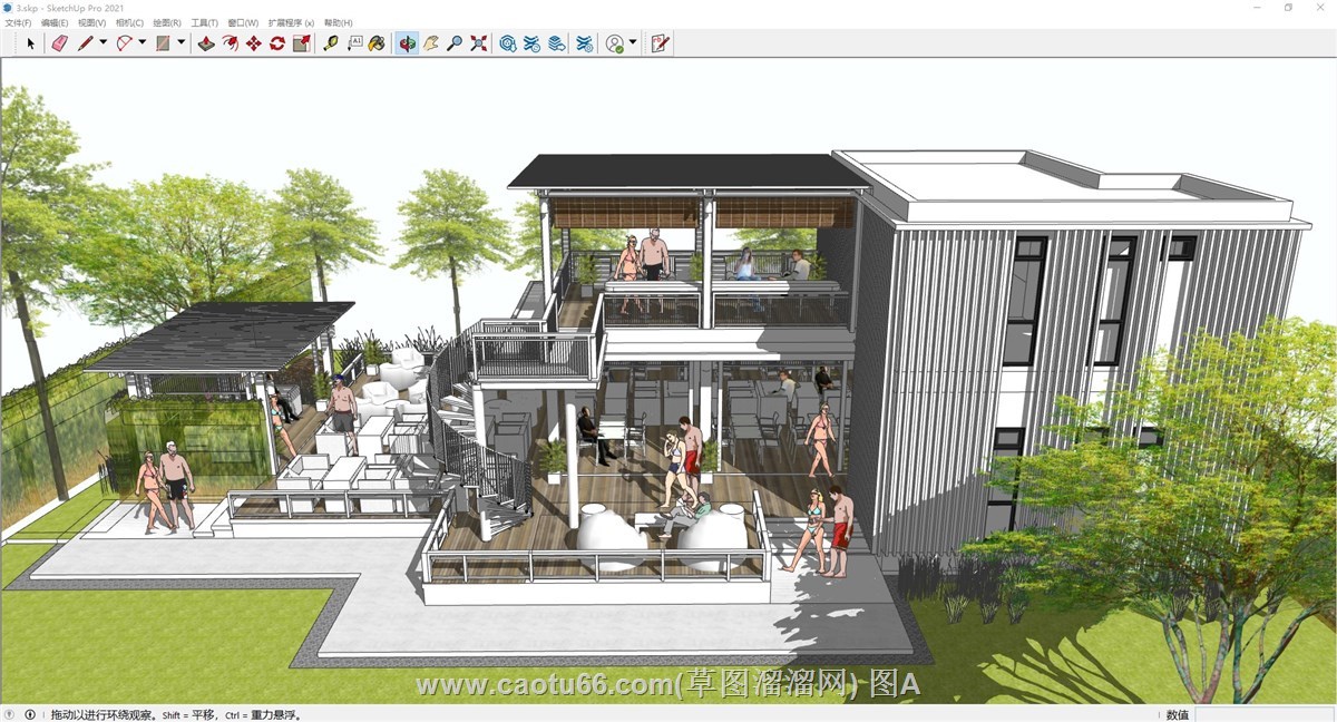 现代休闲餐饮度假建筑的SU模型