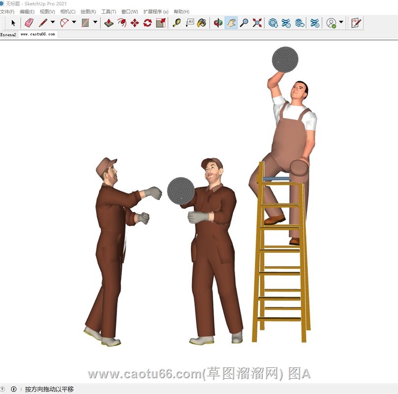 擦玻璃的工人的SU模型