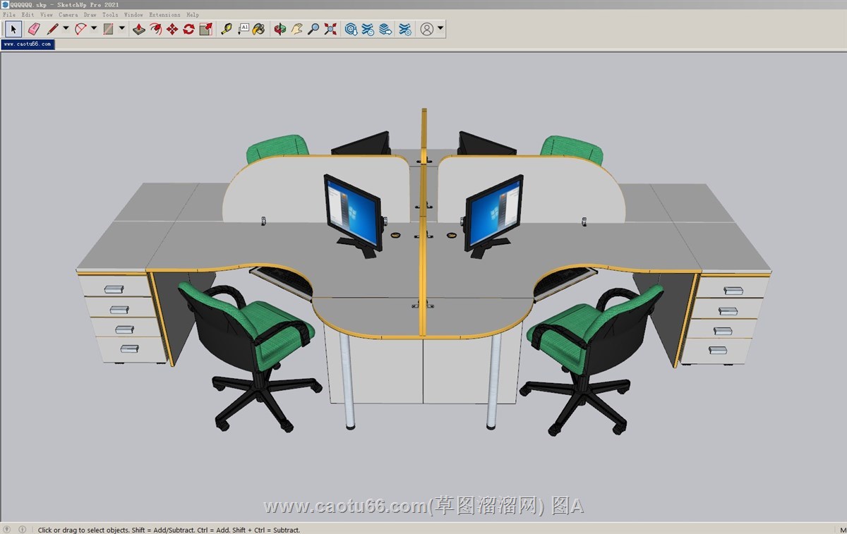 多人办公桌的sketchup模型