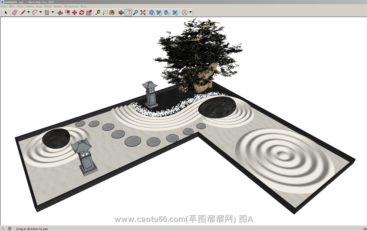 日式枯山水景观的sketchup模型