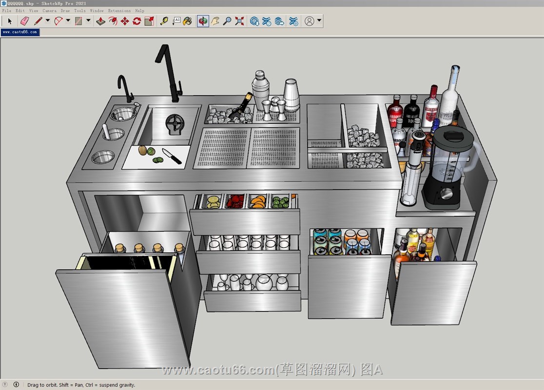 不锈钢岛台吧台柜的sketchup模型