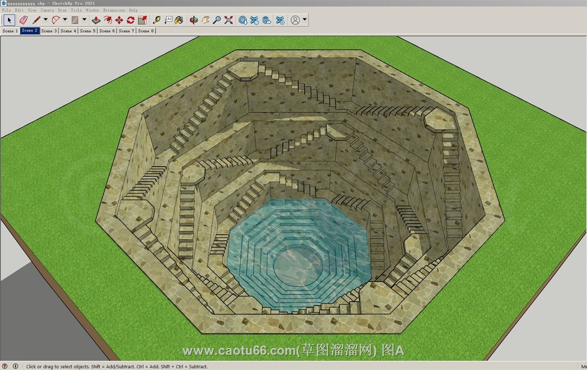 阶梯式八角形景观水池的sketchup模型