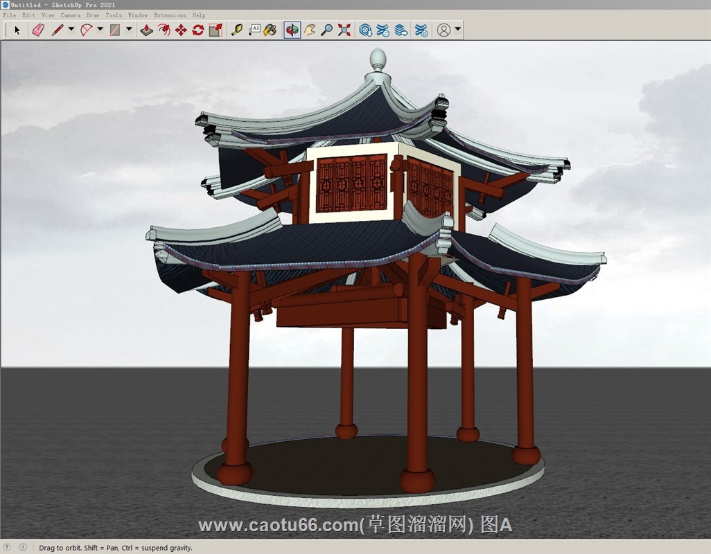 中式双层亭子凉亭的sketchup模型