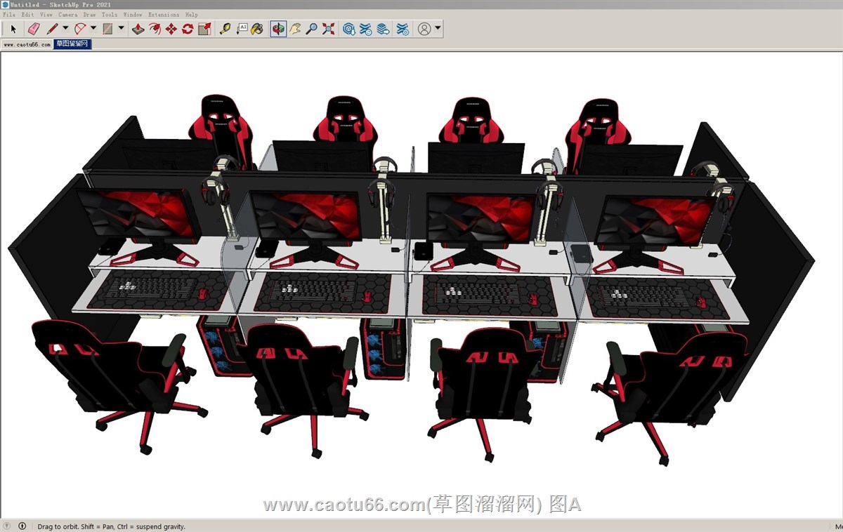 电竞网咖电脑桌的sketchup模型