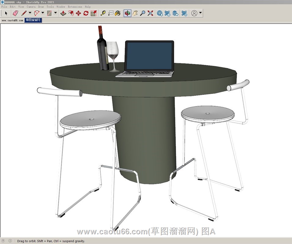 椭圆形吧台桌椅的sketchup模型