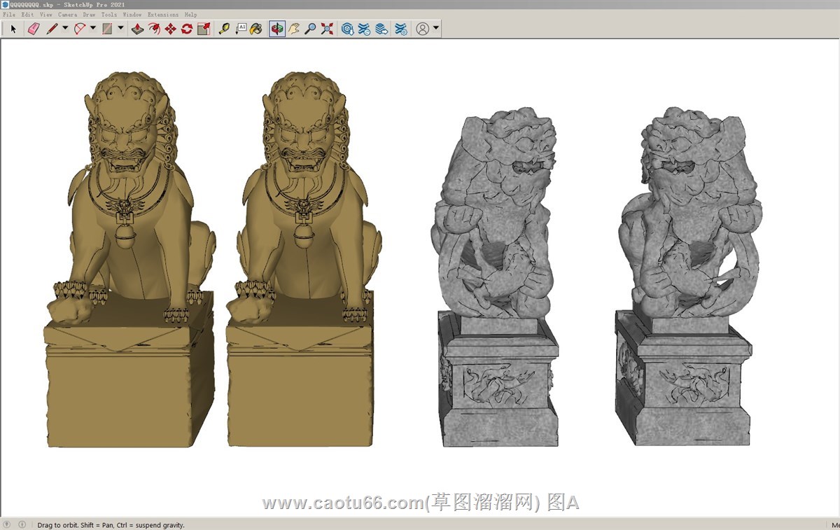 石狮子雕塑的sketchup模型