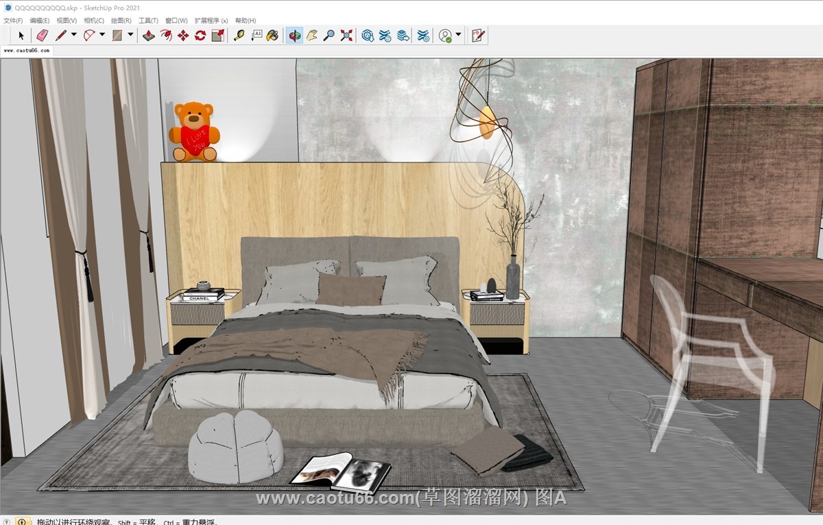 卧室房间床铺的sketchup模型