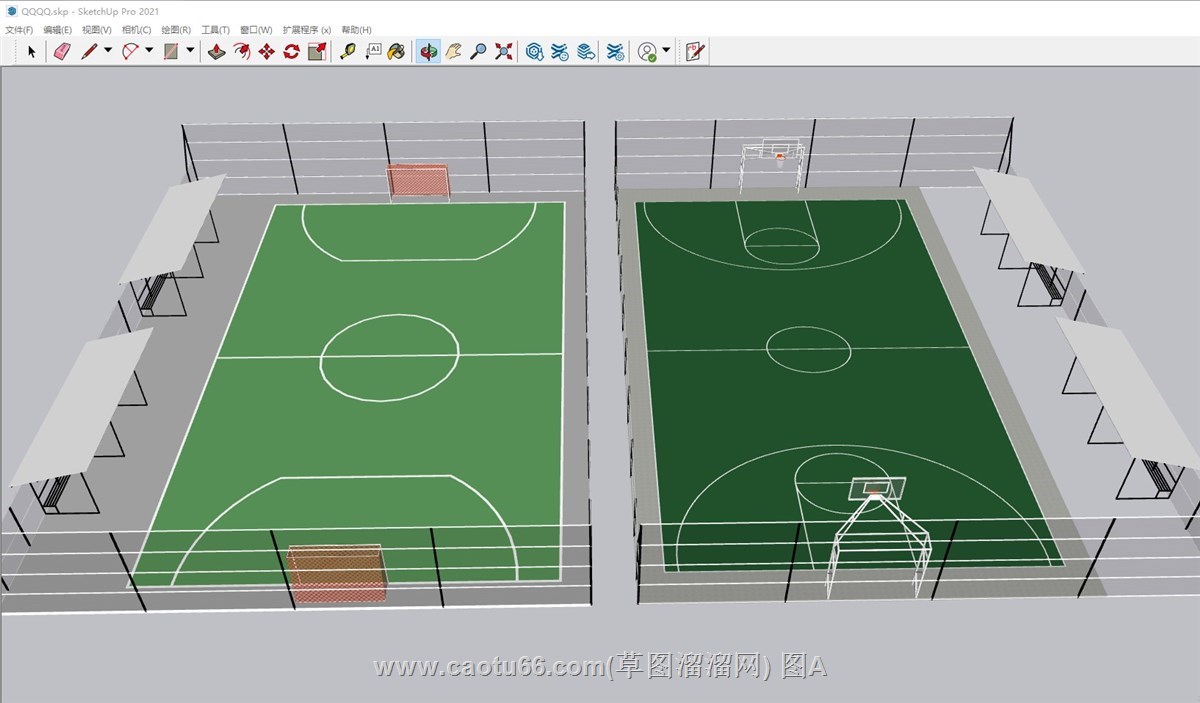 户外足球场运动场的sketchup模型