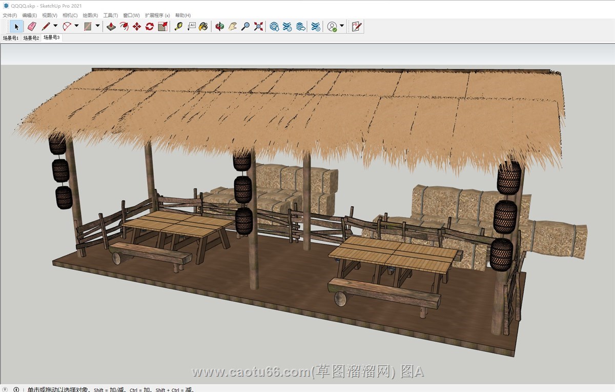 乡村风格茅草茶棚的sketchup模型