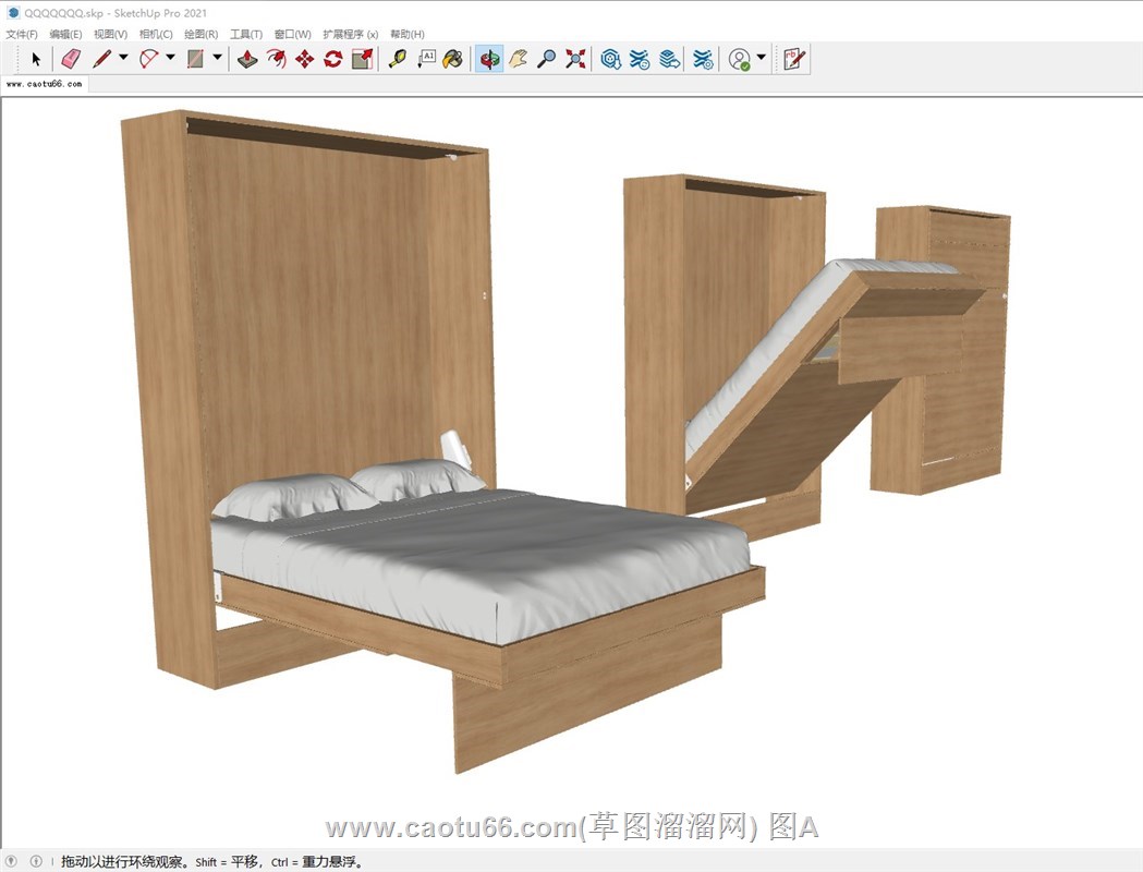 木质收纳床铺的sketchup模型