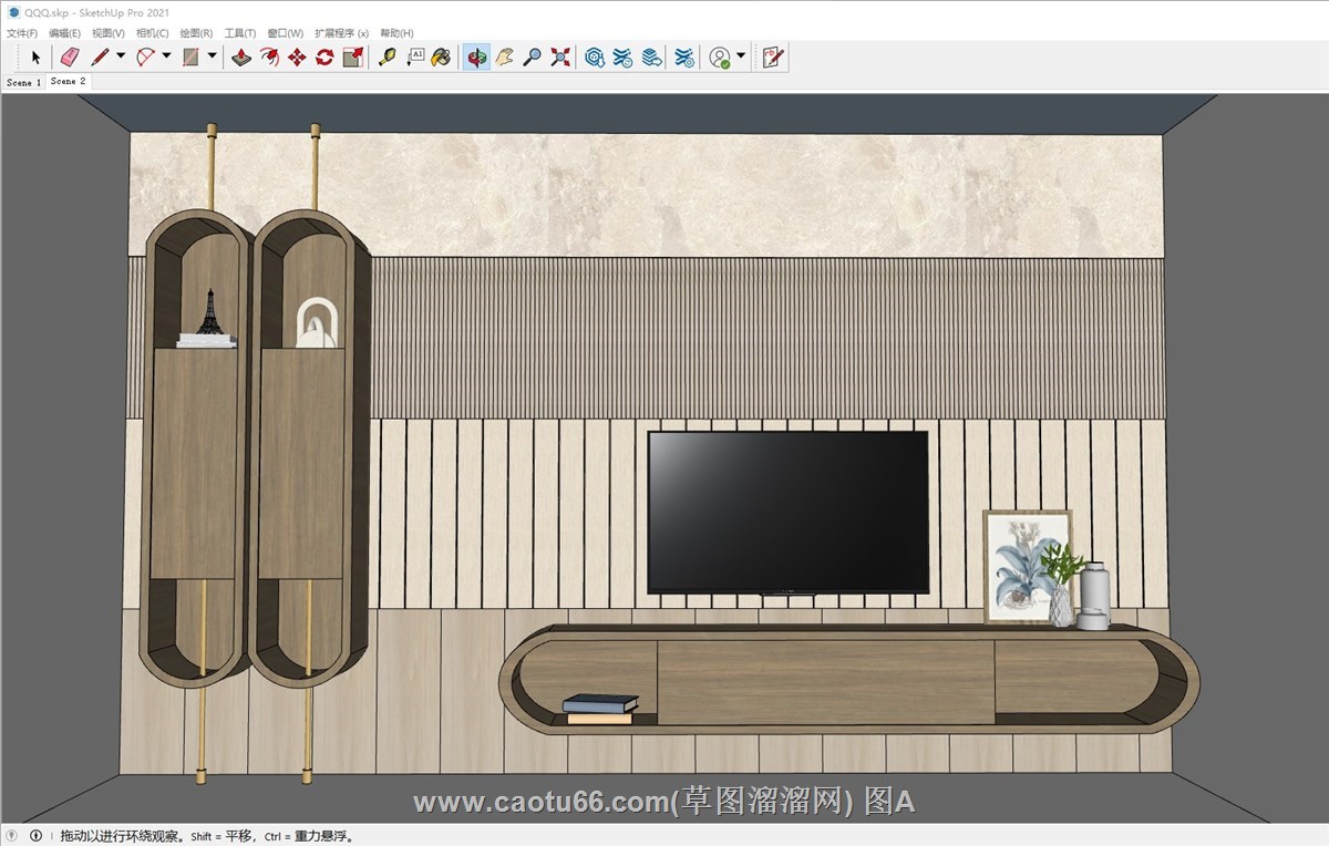 木质电视墙电视柜的sketchup模型