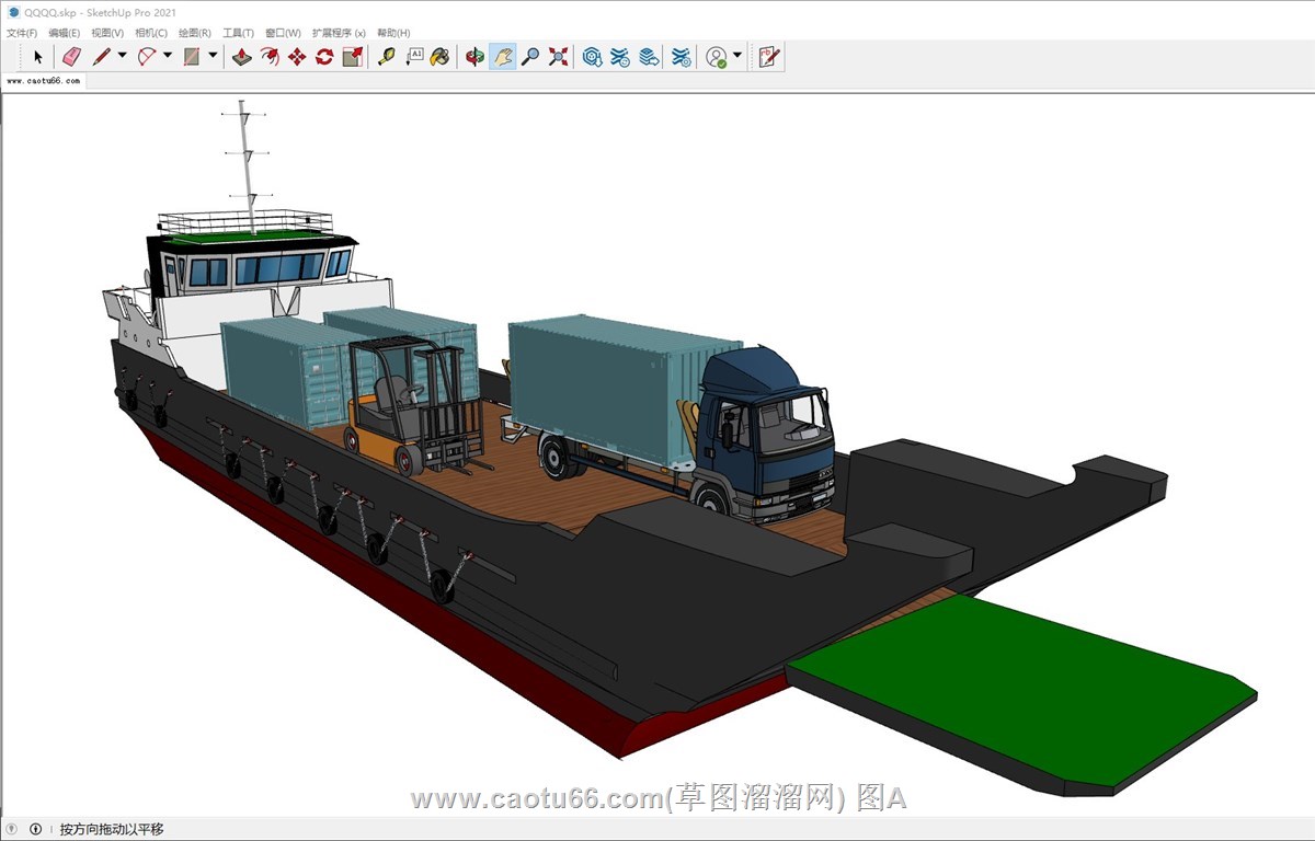运输船上的卡车和叉车的sketchup模型