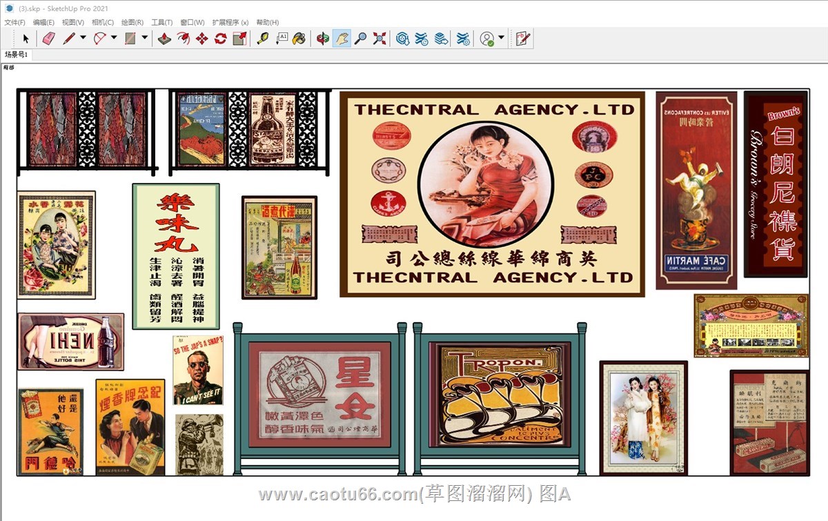 民国风海报挂画的sketchup模型