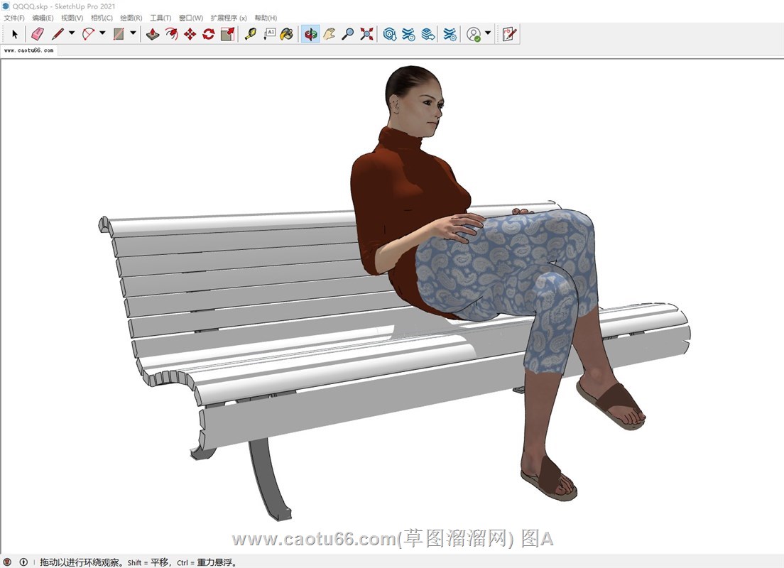 长凳上的坐姿女人的sketchup模型