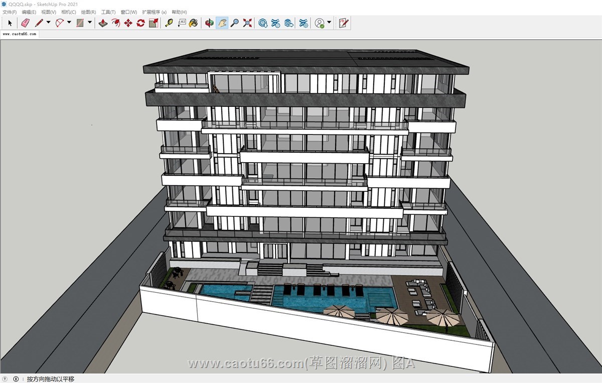 度假酒店建筑带泳池的sketchup模型