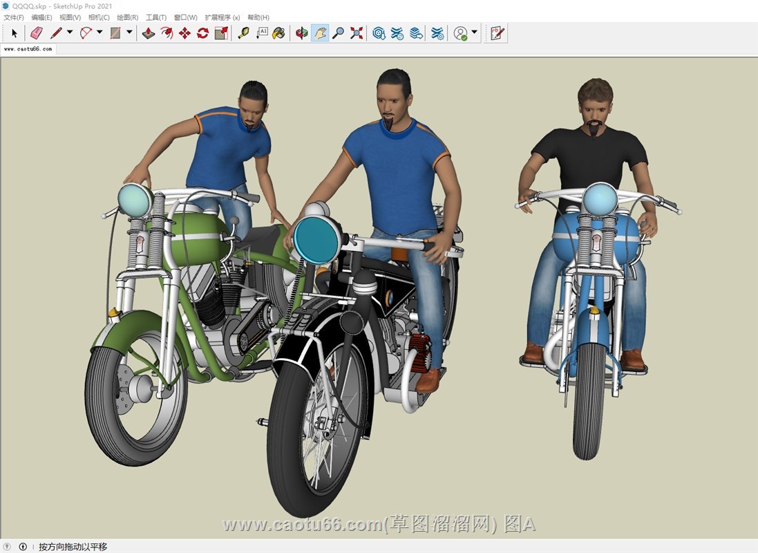 骑摩托车人物的sketchup模型