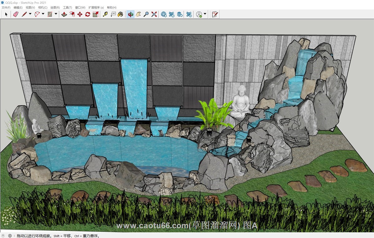 景观假山流水的sketchup模型