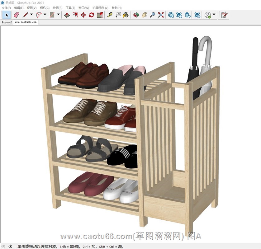 木质鞋架雨伞架组合的sketchup模型
