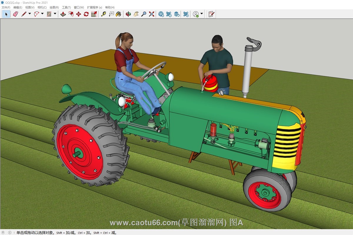 开农用拖拉机的人物的sketchup模型