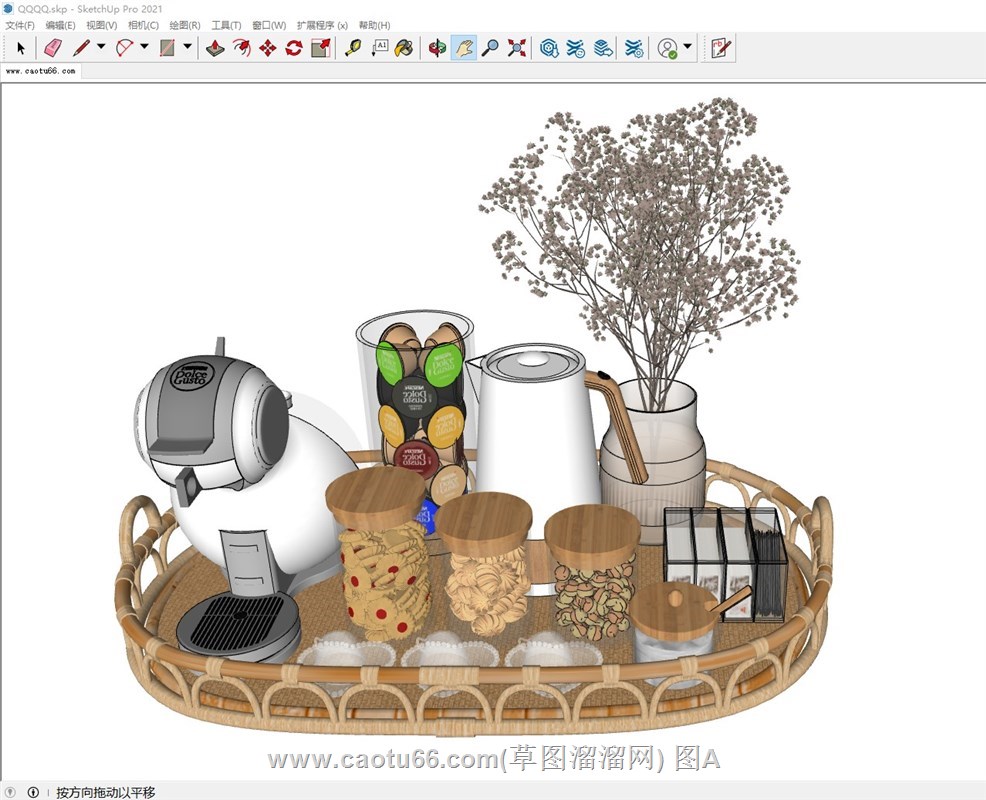 藤编托盘花瓶和咖啡机的sketchup模型