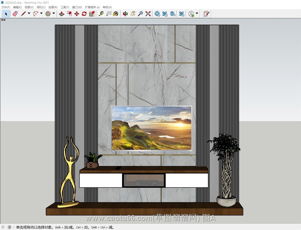 现代电视柜电视墙的sketchup模型