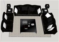 欧式沙发茶几组合家具su模型库素材