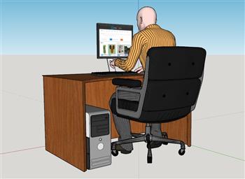 电脑坐姿人物电脑桌su草图模型库