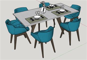 6人座餐桌椅sketchup家具模型