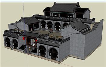中式双层古建筑SU模型