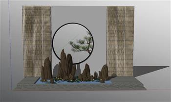 禅意景观荷花池水景墙su模型(ID26885)