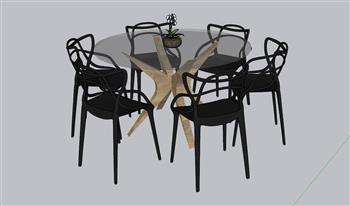 6人座圆形餐桌椅SU模型