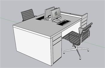双人座办公桌SU模型