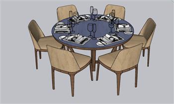 su如何画圆形餐桌椅？附模型(ID28587)