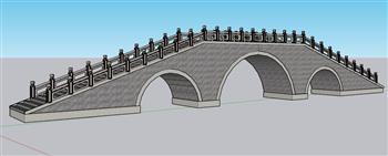 中式三孔石桥SU模型