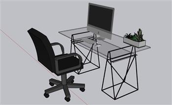 电脑桌办公椅办公桌SU模型