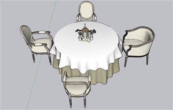 圆桌餐桌椅宴席桌SU模型