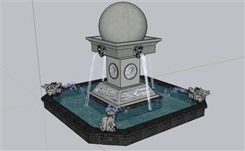 中式喷泉喷泉水景SU模型