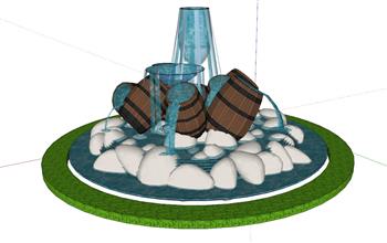 酒桶文化喷泉SU模型